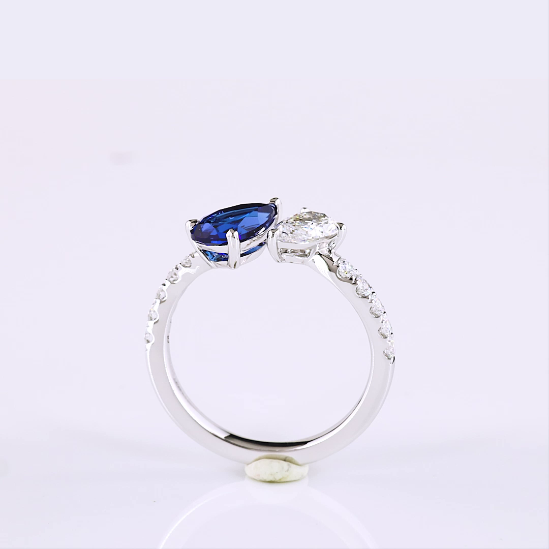 Toi et Moi Ring Pear 14K White Gold RG4271