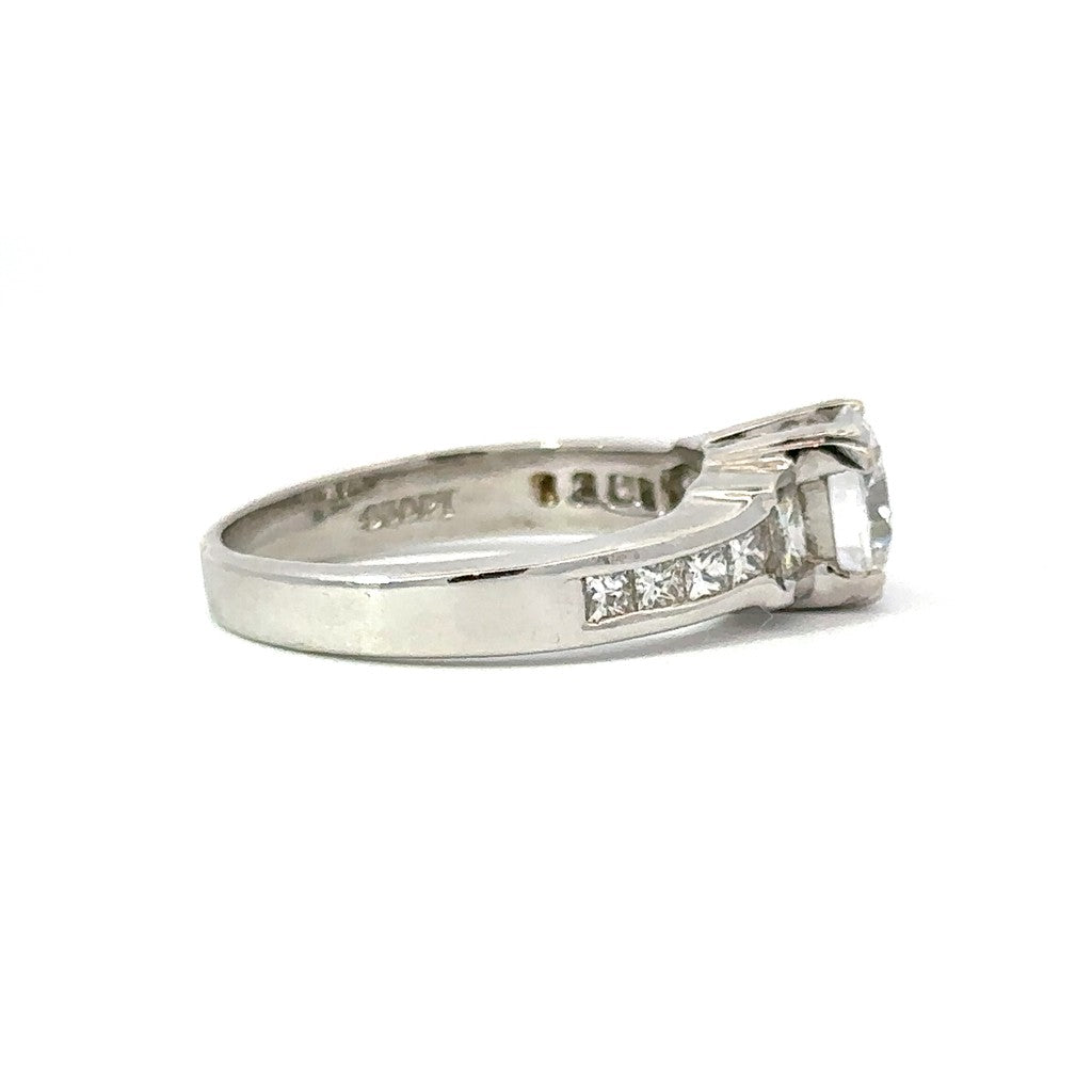 Three Stone Princess Shaped Engagement Ring in Platinum