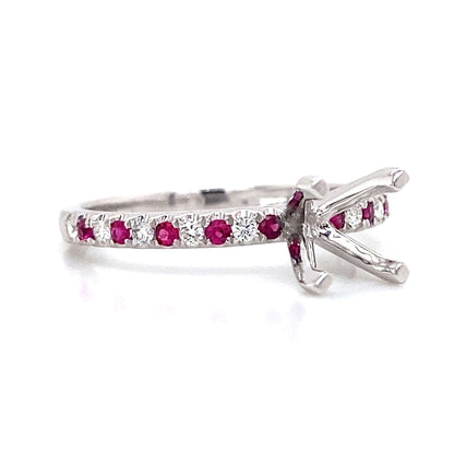 Pave Ruby & Diamond Engagement Ring in 18K White Gold