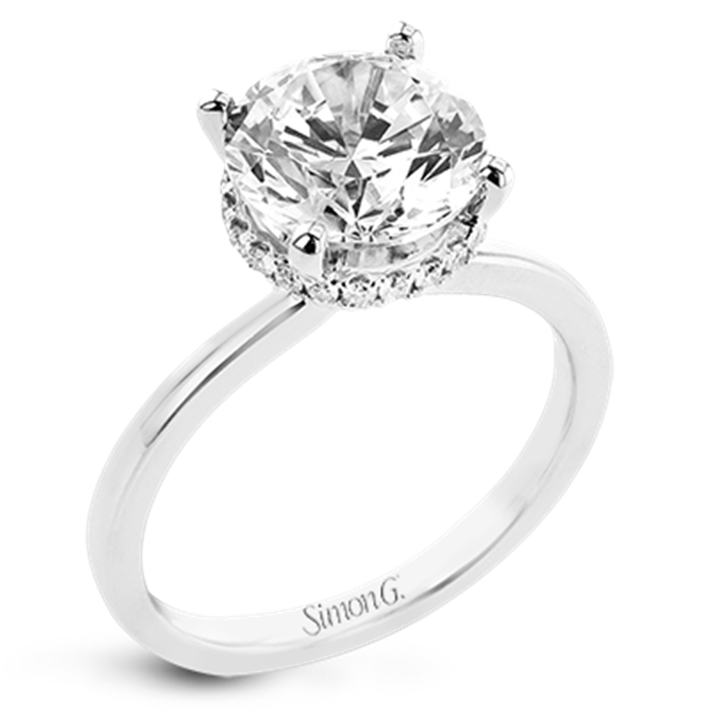 Double Hidden Halo Engagement Ring in 18k White Gold