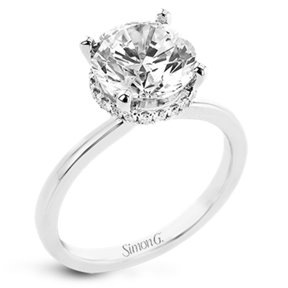 Double Hidden Halo Engagement Ring in 18k White Gold