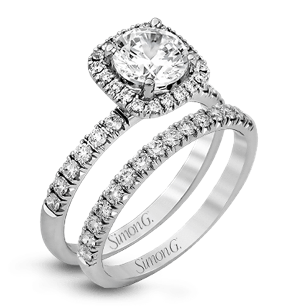 Simon G. Halo Pave Engagement Ring in 18K White Gold