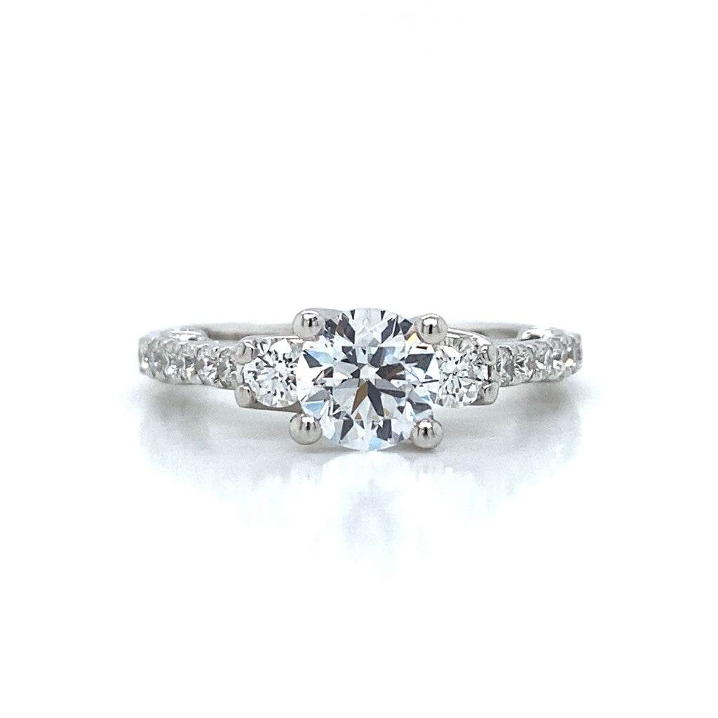 Verragio Three Stone Round & Pave Set Engagement Ring in 18K White Gold