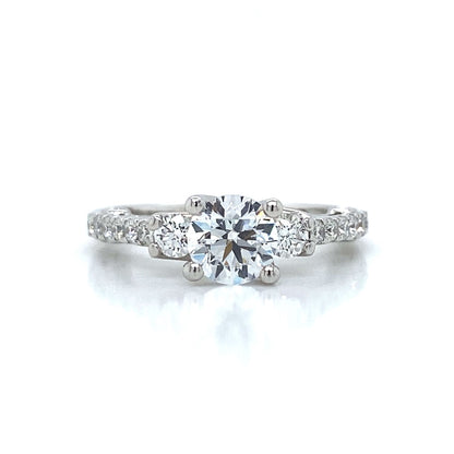 Verragio Three Stone Round & Pave Set Engagement Ring in 18K White Gold