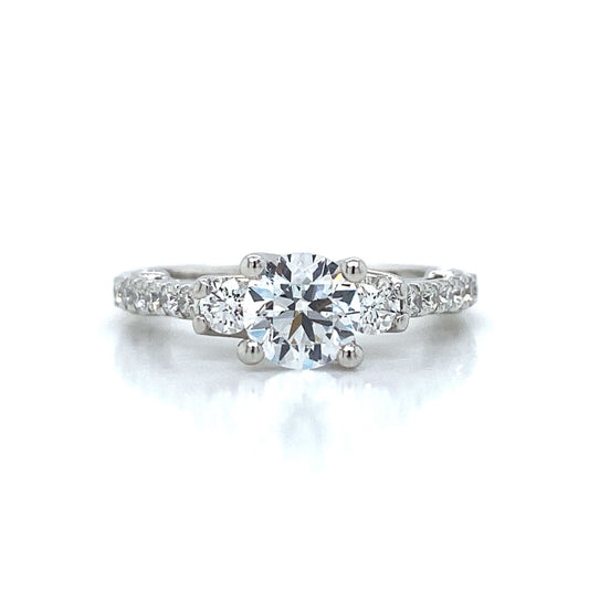 Verragio Three Stone Round & Pave Set Engagement Ring in 18K White Gold