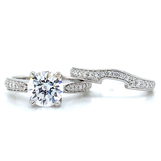 Pave Tapered Shank Bridal Set in 14K White Gold