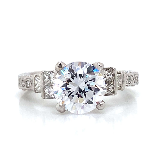 Side Stone Escalating Engagement Ring in Platinum