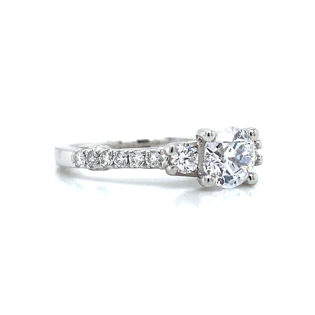 Verragio Three Stone Round & Pave Set Engagement Ring in 18K White Gold
