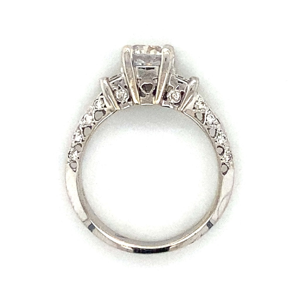 Three Stone Princess Cut Antique Engagement Ring in 18K White Gold