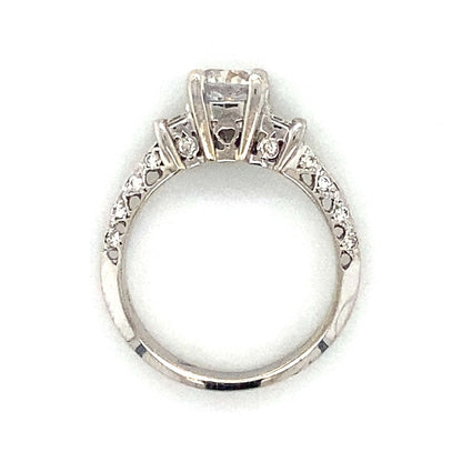 Three Stone Princess Cut Antique Engagement Ring in 18K White Gold