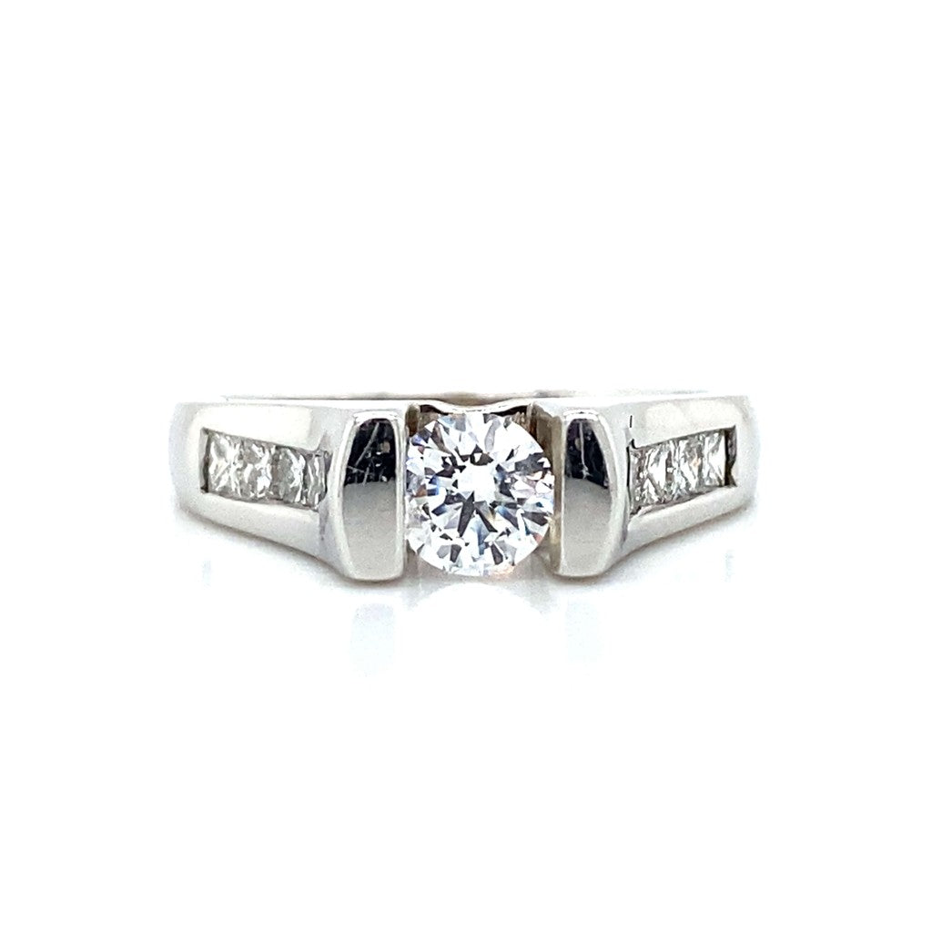 Side Stone Channel Engagement Ring in 14K White Gold