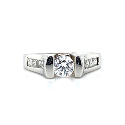Side Stone Channel Engagement Ring in 14K White Gold