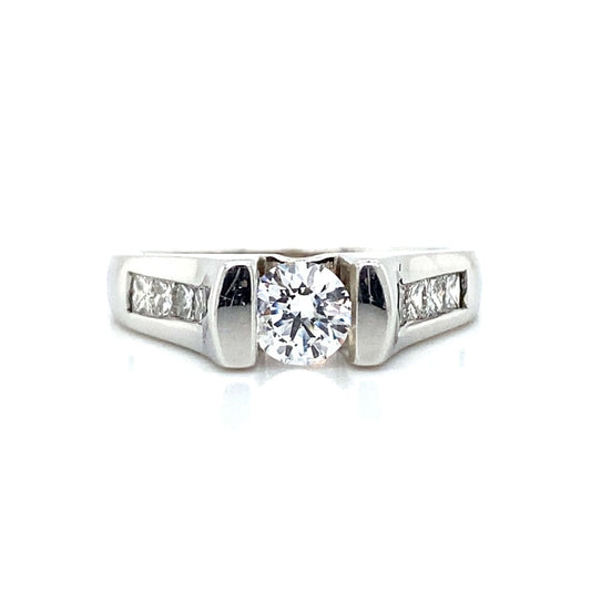 Side Stone Channel Engagement Ring in 14K White Gold