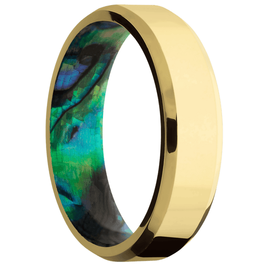 14K Yellow Gold + Polish , Polish Finish + Abalone