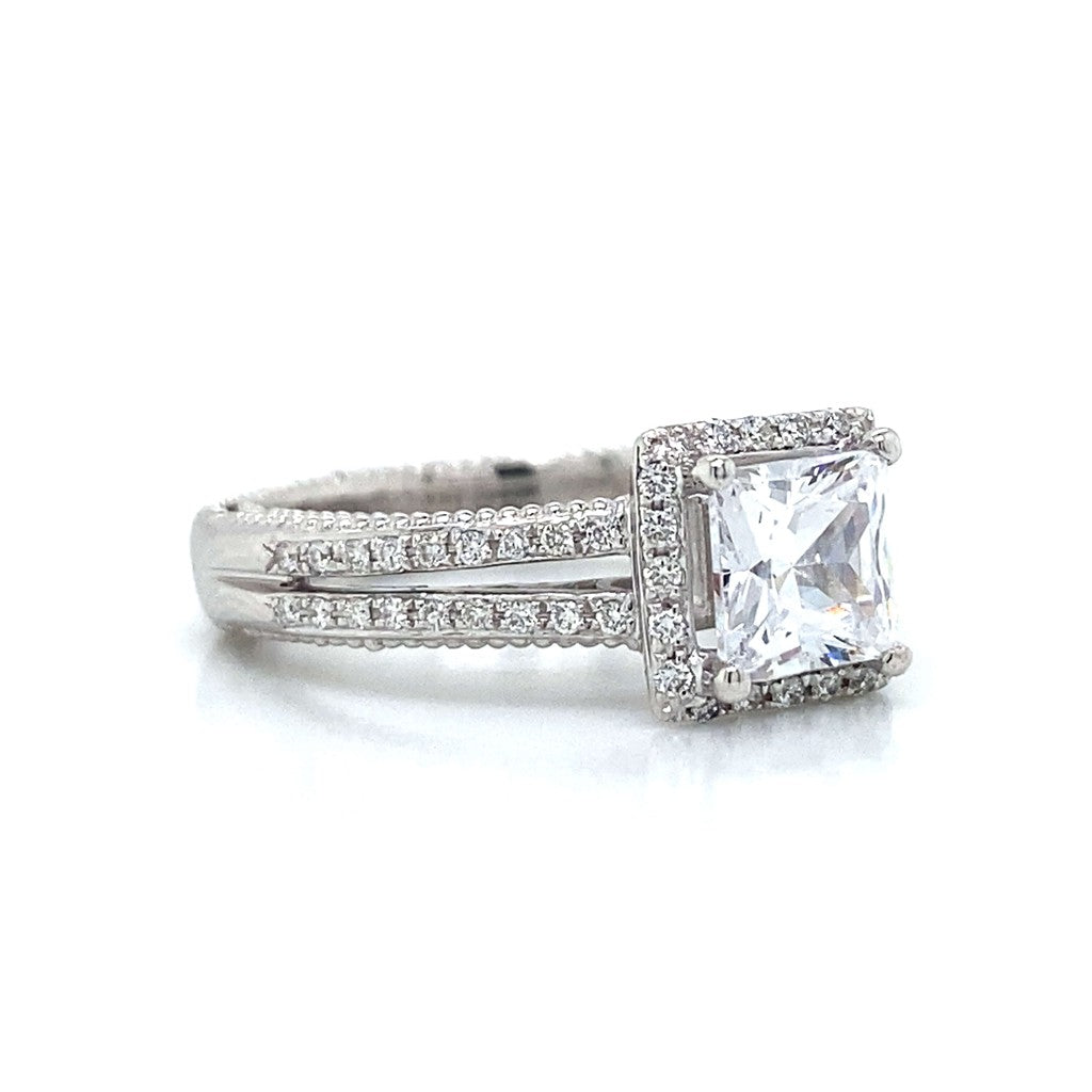 Verragio Square Halo Split Shank Engagement Ring in 18K White Gold