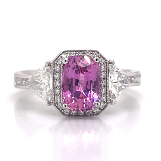 Pink Sapphire & Diamond Ring in 18K White Gold