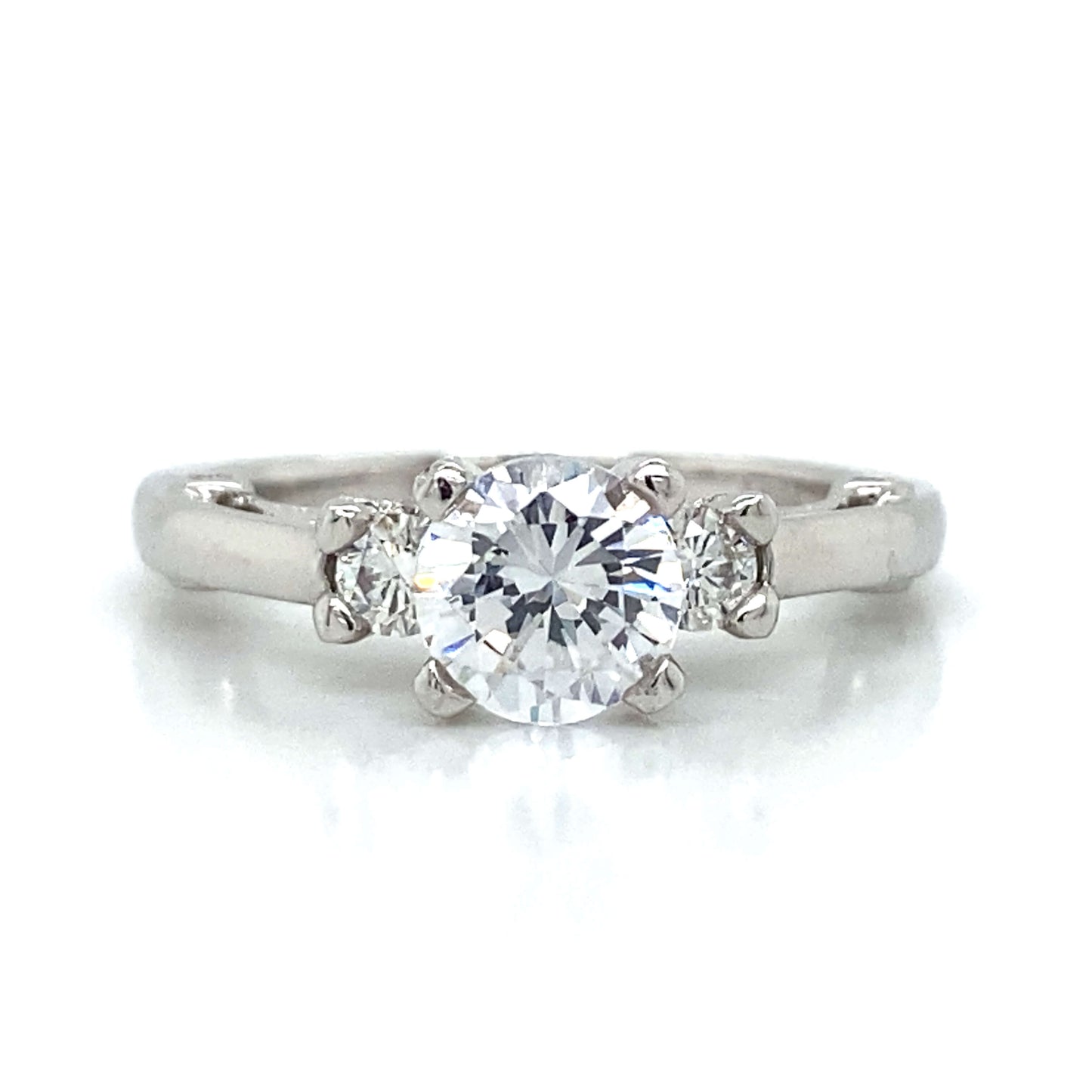 Verragio Three Stone Round & Pave Set Engagement Ring in 18K White Gold