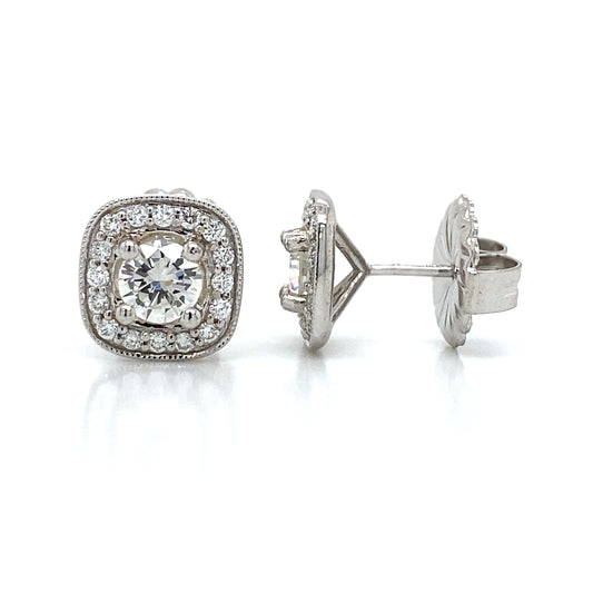 Round Diamond Halo Stud Earrings (1.12 ct. tw.) in 14K White Gold