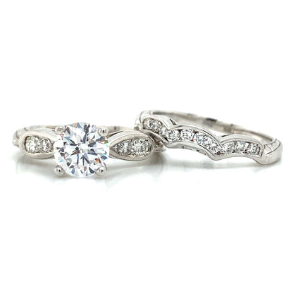 Side Stone Pave Engagement Set in 14K White Gold