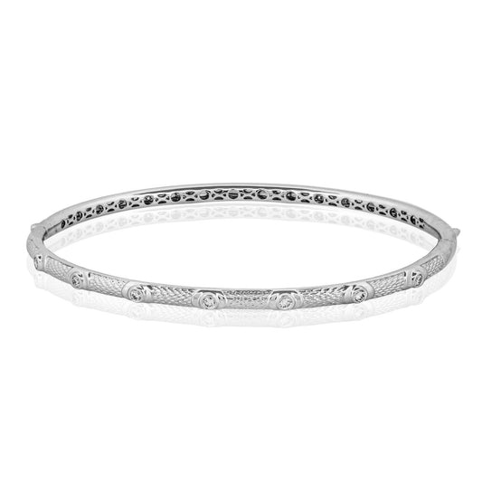 Brushed Bangle in 18k Gold with Diamonds - Simon G. Jewelry