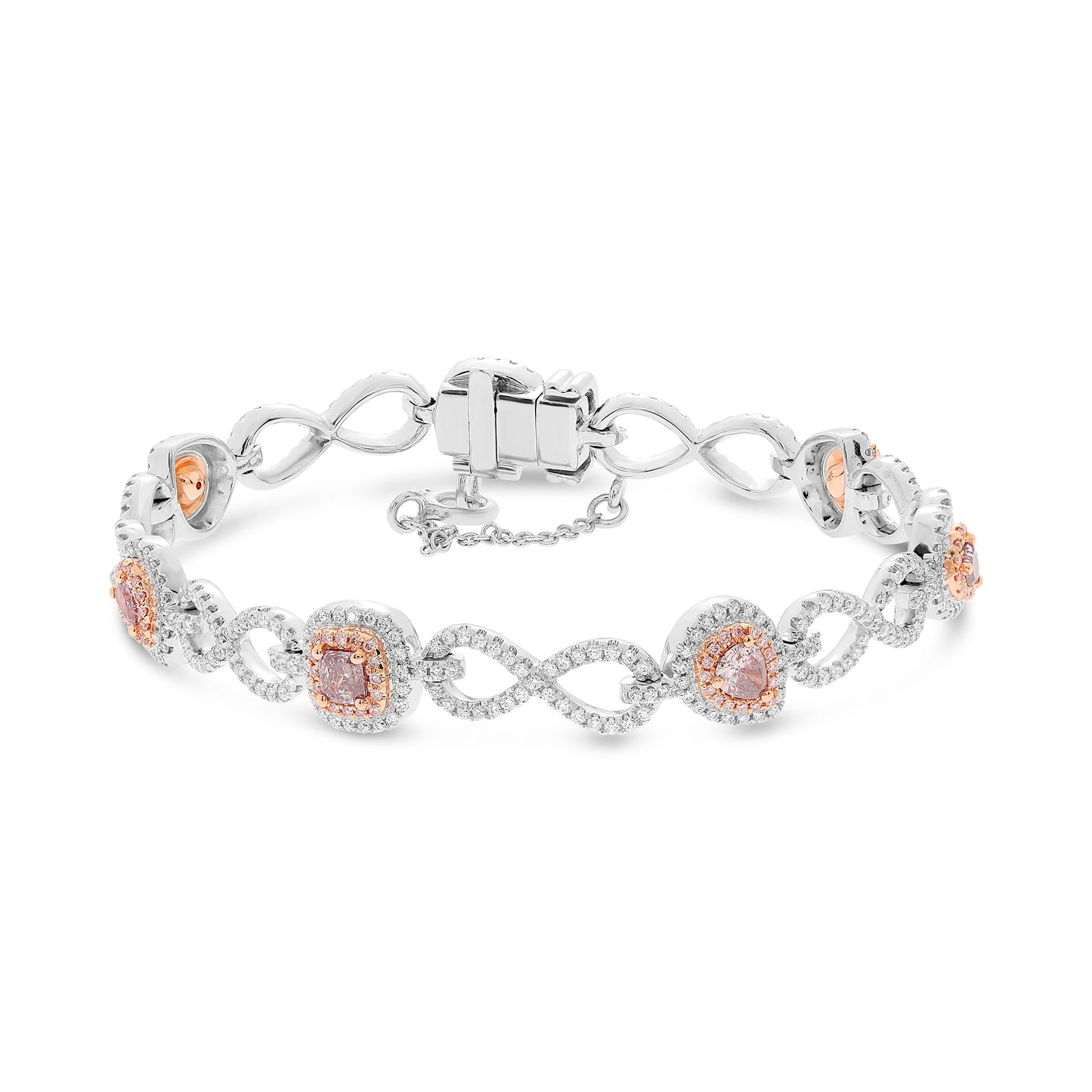 Natural Pink Diamond Bracelet in 18K White and Rose Gold