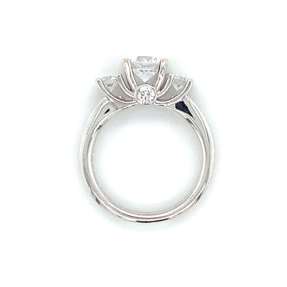 Three Stone Round & Pave Set Engagement Ring in 18K White Gold