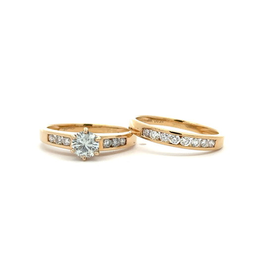 Side Stone Channel Set Bridal Set in 14K Yellow Gold
