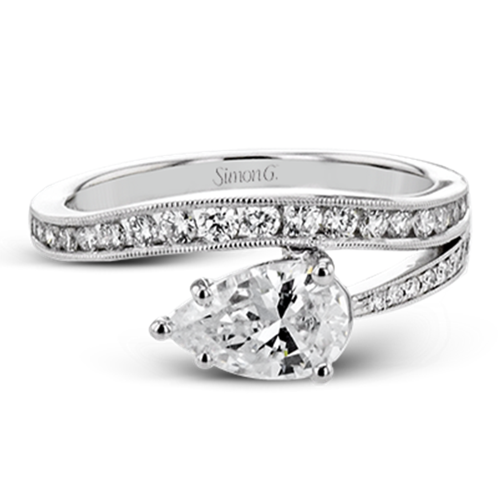 Simon G. Pave Fancy Split Shank Engagement Ring in 18K White Gold