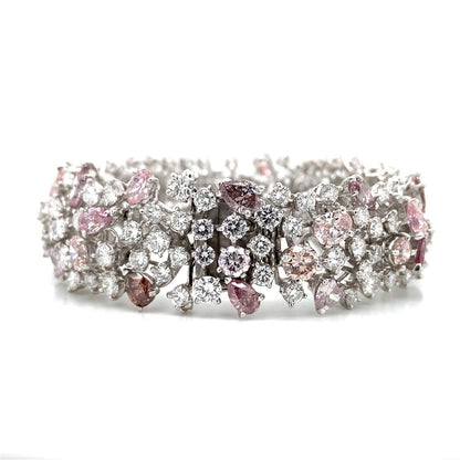 Natural Pink & White Diamond Bracelet in Platinum