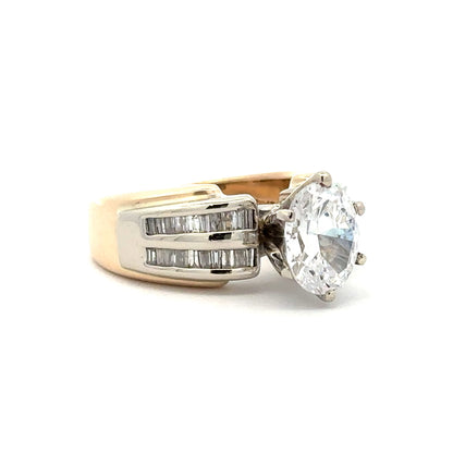 Side Stone Channel Set Baguettes Engagement Ring in 14K White & Yellow