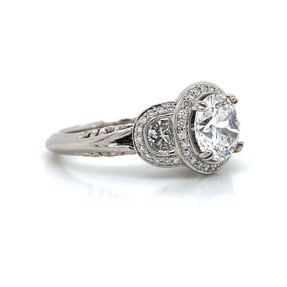 Ritani Three Stone Halo Half Moon Shape Engagement Ring in Palladium