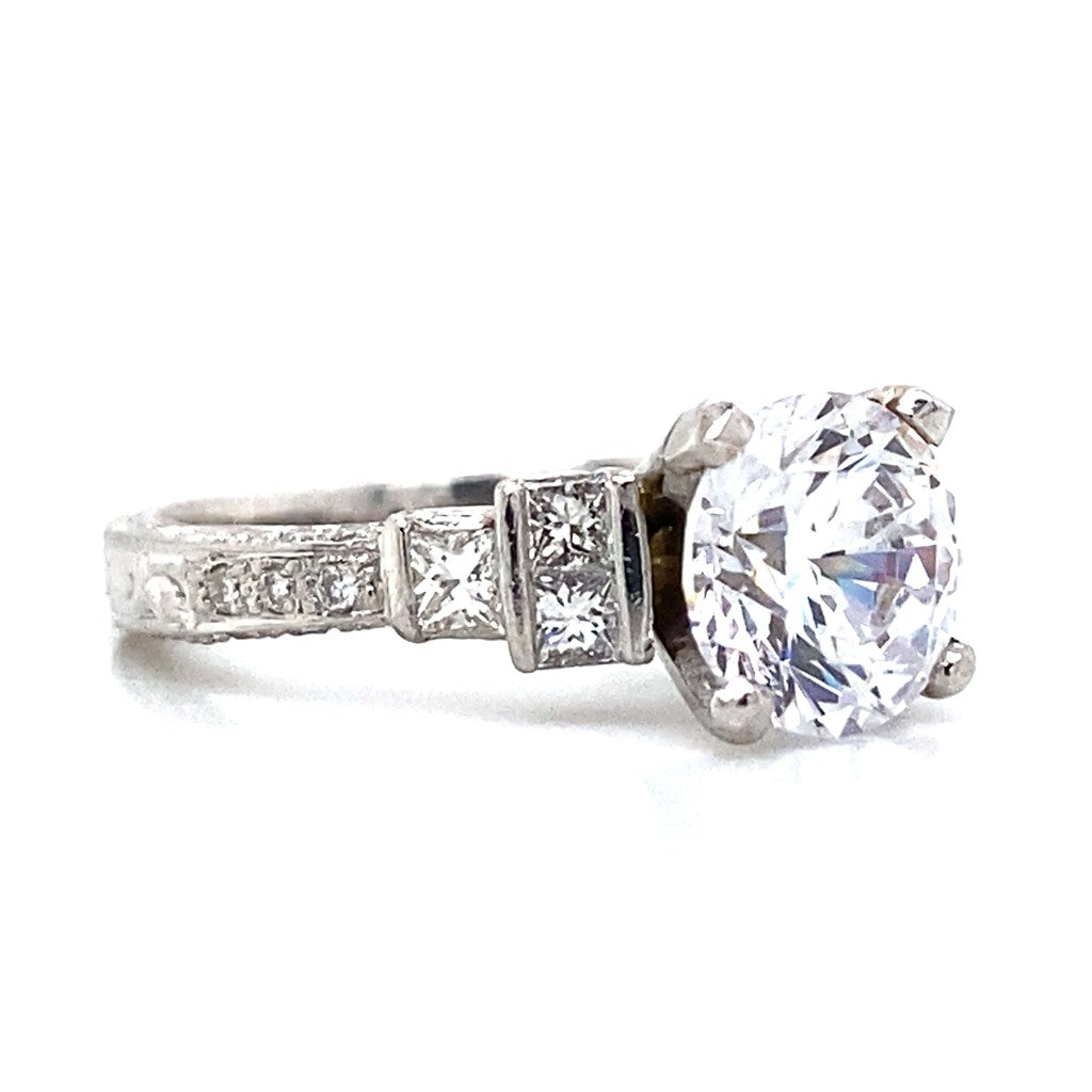 Side Stone Escalating Engagement Ring in Platinum