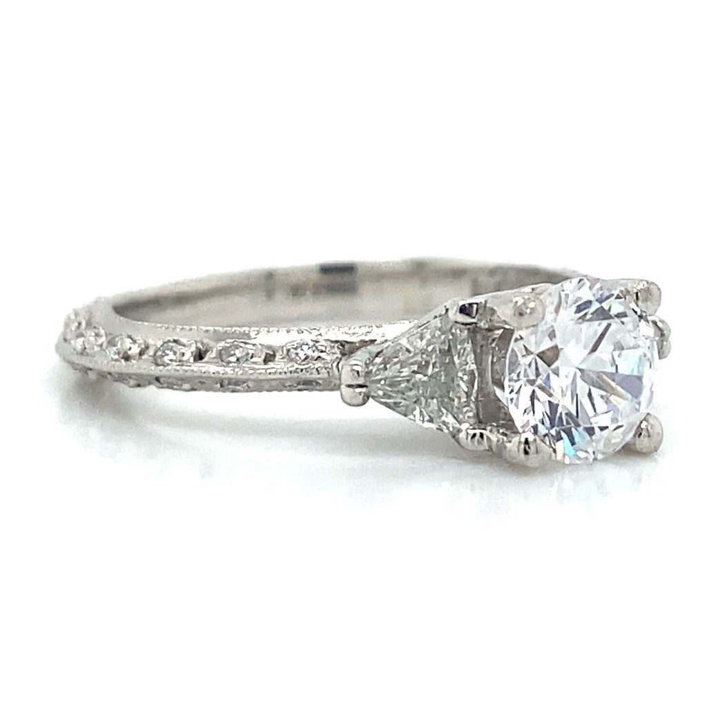 Tacori Three Stone Trillion & Pave Set Engagement Ring in Platinum