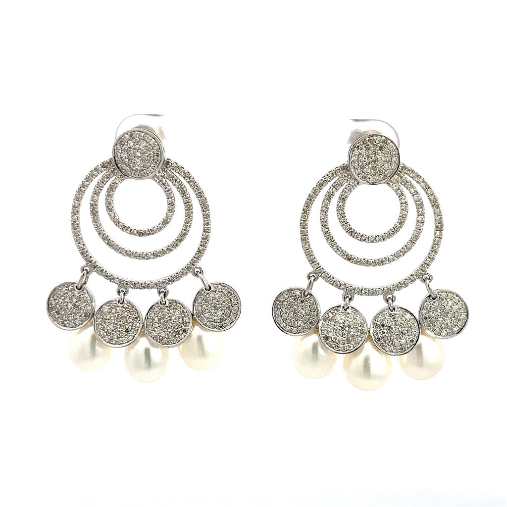 PEARL & DIAMOND DANGLE EARRINGS IN14K White Gold