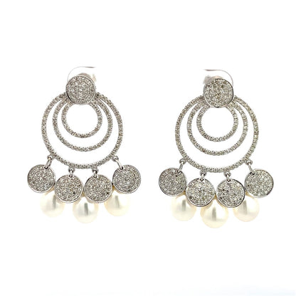 PEARL & DIAMOND DANGLE EARRINGS IN14K White Gold
