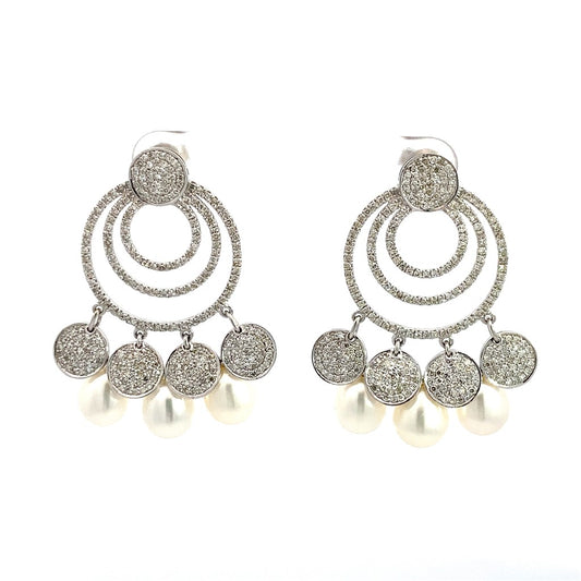 PEARL & DIAMOND DANGLE EARRINGS IN14K White Gold