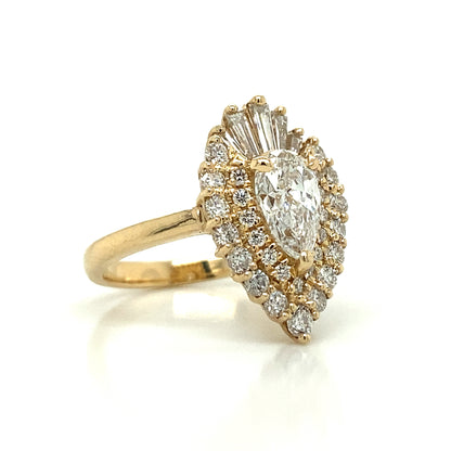 Double Halo Pear Shaped Engagement Ring in 14K Yellow Gold