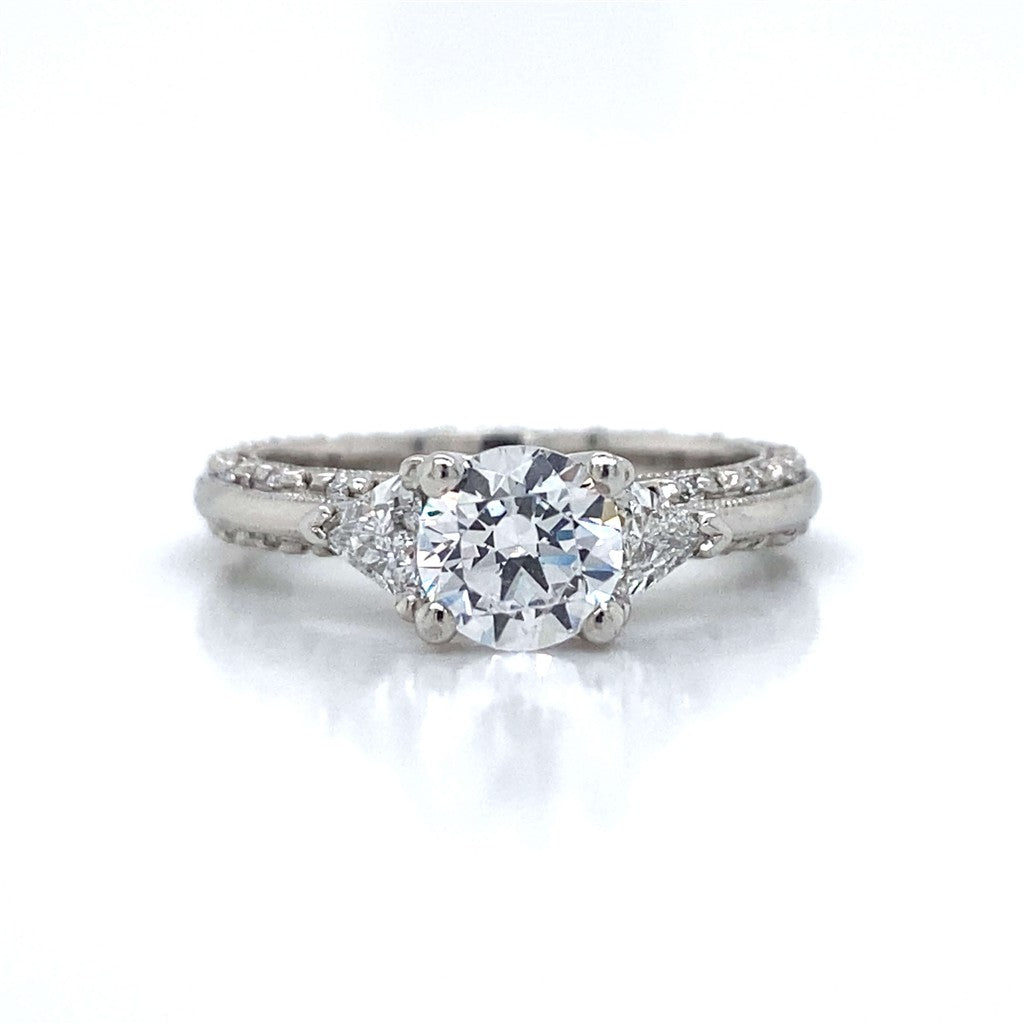 Tacori Three Stone Trillion & Pave Set Engagement Ring in Platinum