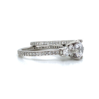Ritani Three Stone Pave Engagement Set in Platinum