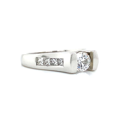 Side Stone Channel Engagement Ring in 14K White Gold
