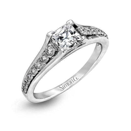 Simong G. Side Stone Graduating Engagement Ring in 18K White Gold
