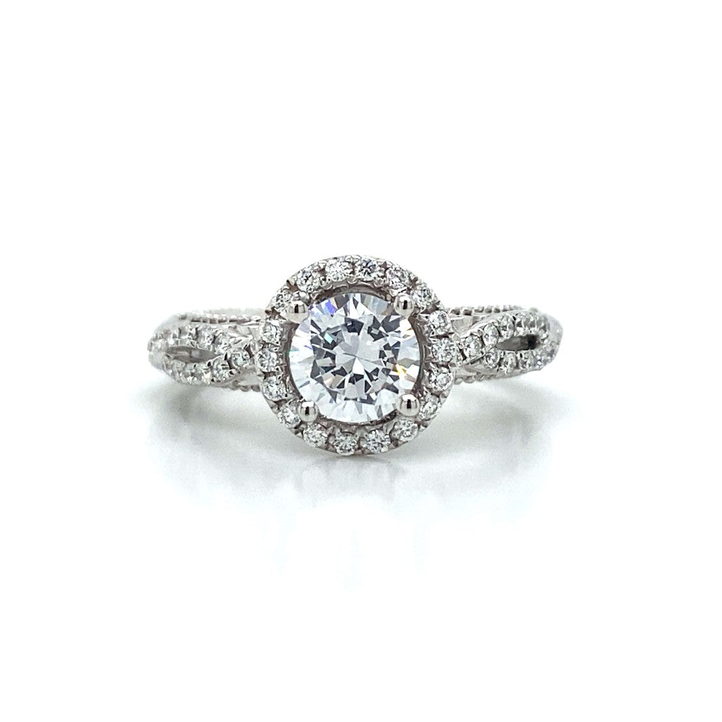 Verragio Halo Twisted Shank Engagement Ring in 18K White Gold