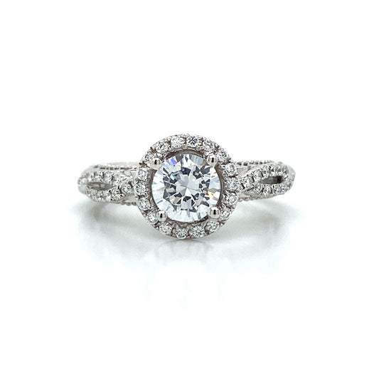 Verragio Halo Twisted Shank Engagement Ring in 18K White Gold
