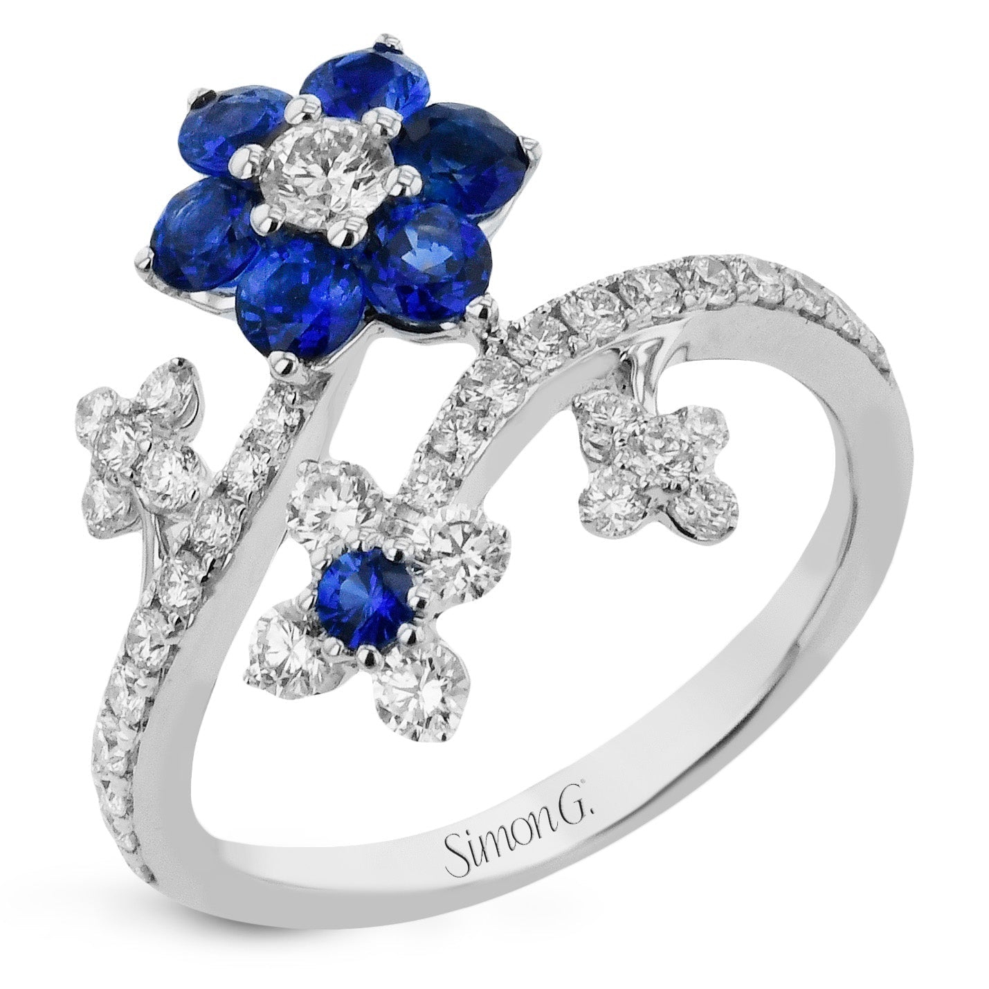 Designer Flower Rings Fashion Flower Ring In 18k Gold With Diamonds and Sapphires – Robert ...