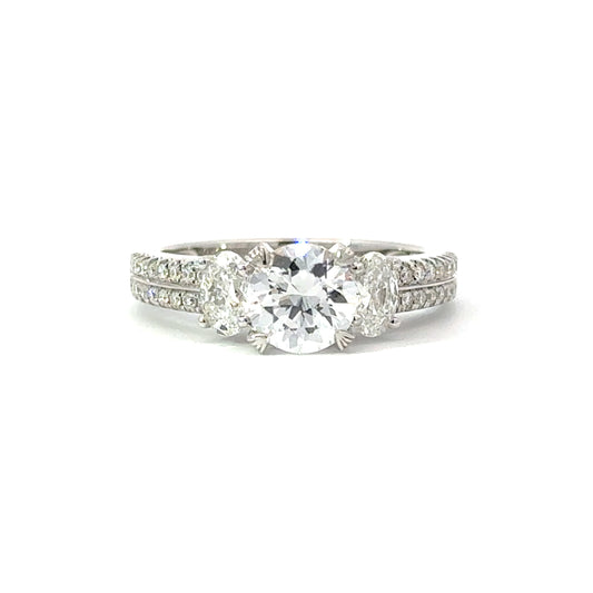 Simon G. Three Stone Oval Pave Engagement Ring in 18K White Gold