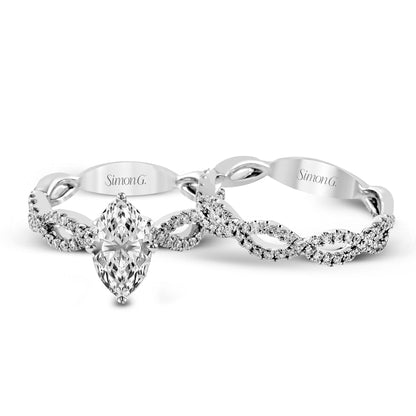 Marquise-cut Criss-cross Engagement Ring & Matching Wedding Band in 18k Gold with Diamonds