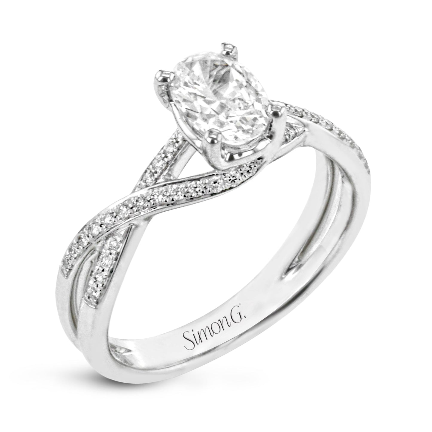 Oval-cut Criss-cross Engagement Ring & Matching Wedding Band in 18k Gold with Diamonds