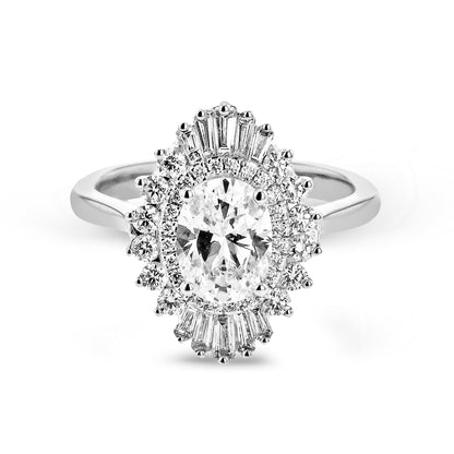 Oval-Cut Halo Engagement Ring In 18k Gold With Diamonds