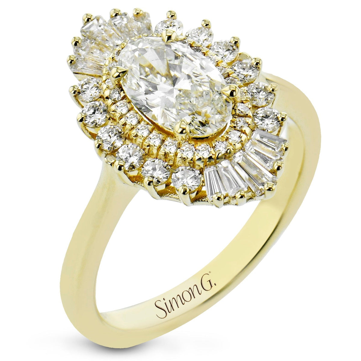 Oval - Cut Halo Engagement Ring In 18k Gold With Diamonds - Simon G. Jewelry