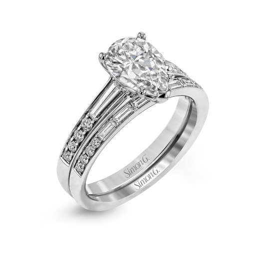 Pear - cut Engagement Ring & Matching Wedding Band in 18k Gold with Diamonds - Simon G. Jewelry